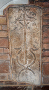 First old tombstone set into the wall of the Lady Chapel May 2010